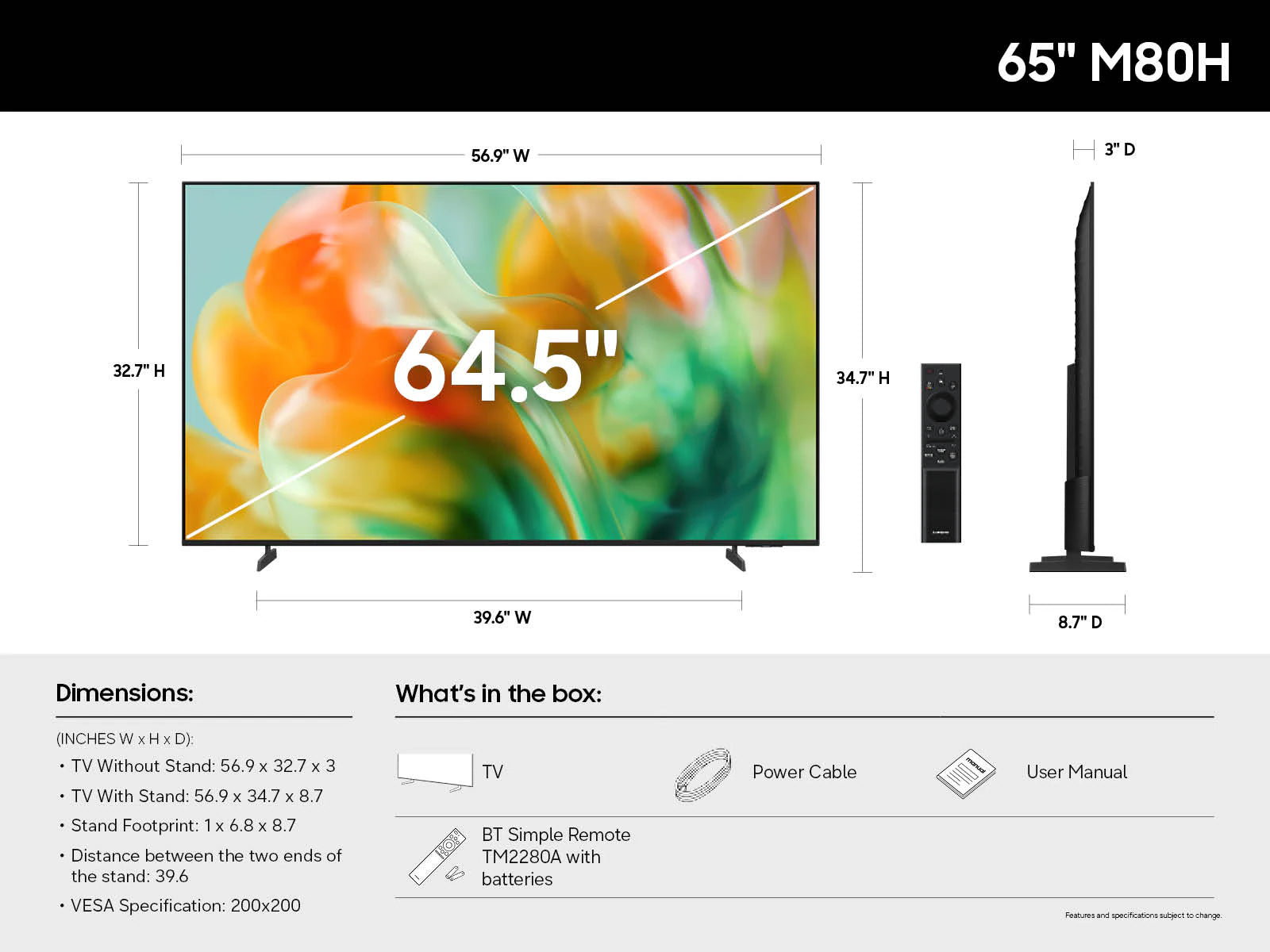 Samsung 65" M80H Mini LED 4K w/ Samsung Vision AI Smart TV (2026)