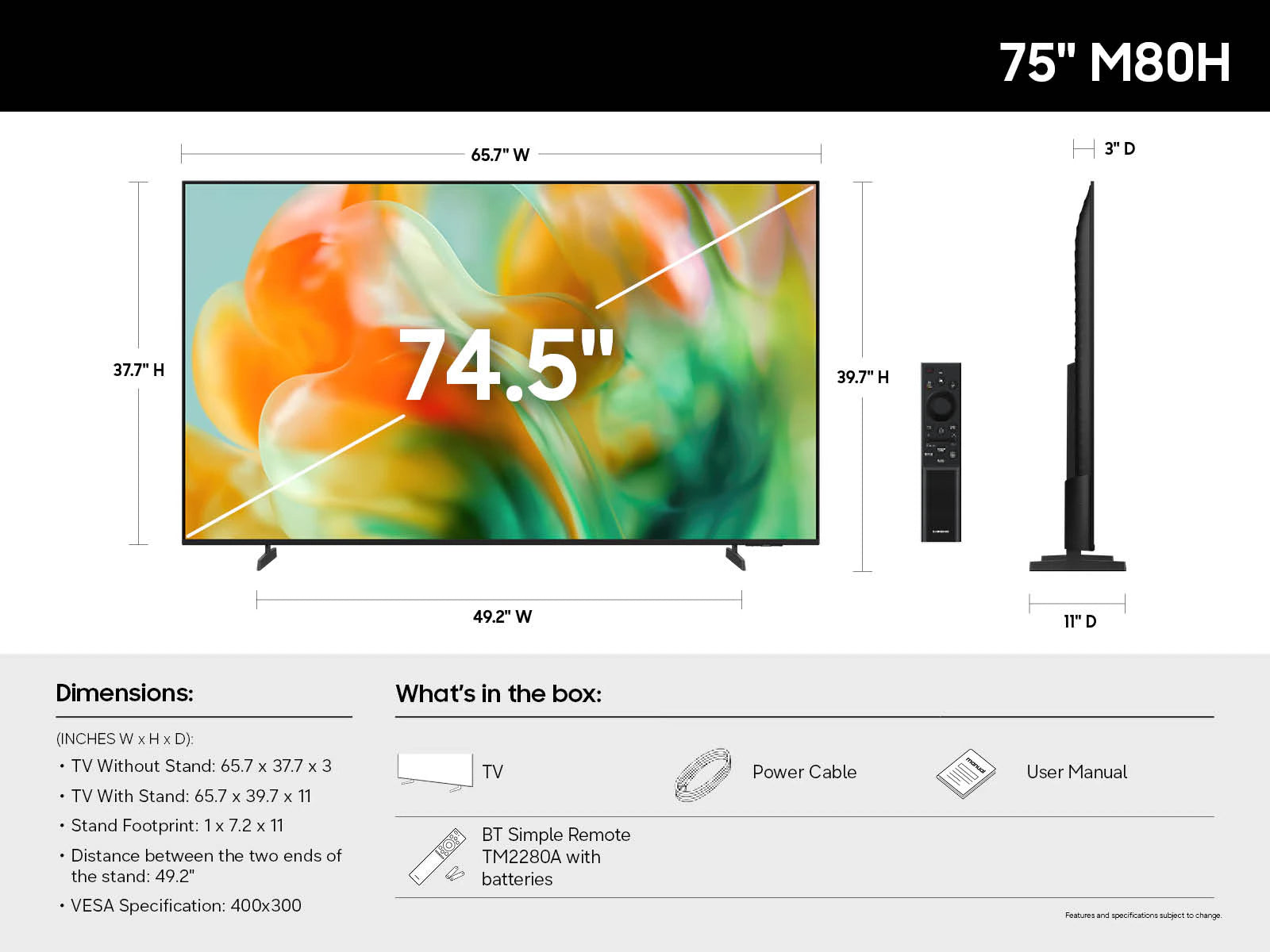 Samsung 75" M80H Mini LED 4K w/ Samsung Vision AI Smart TV (2026)